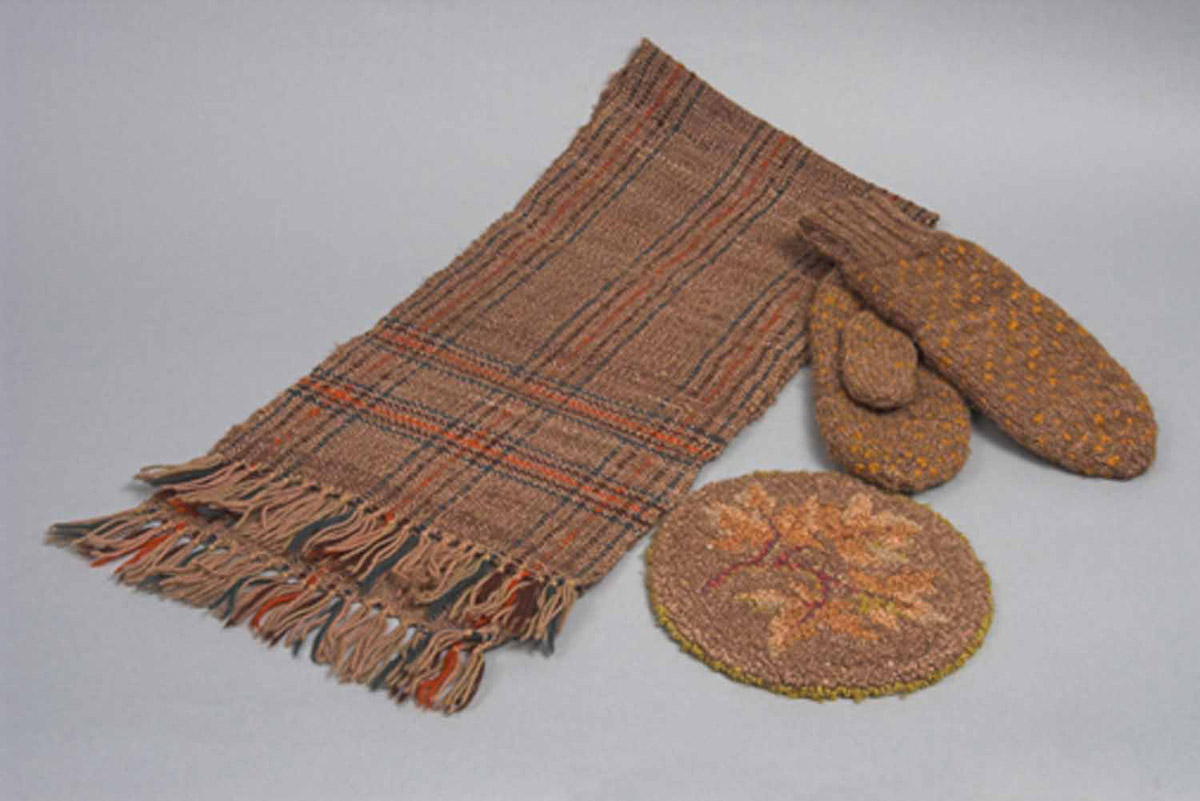 WWII bison wool mat, scarf, and mittens